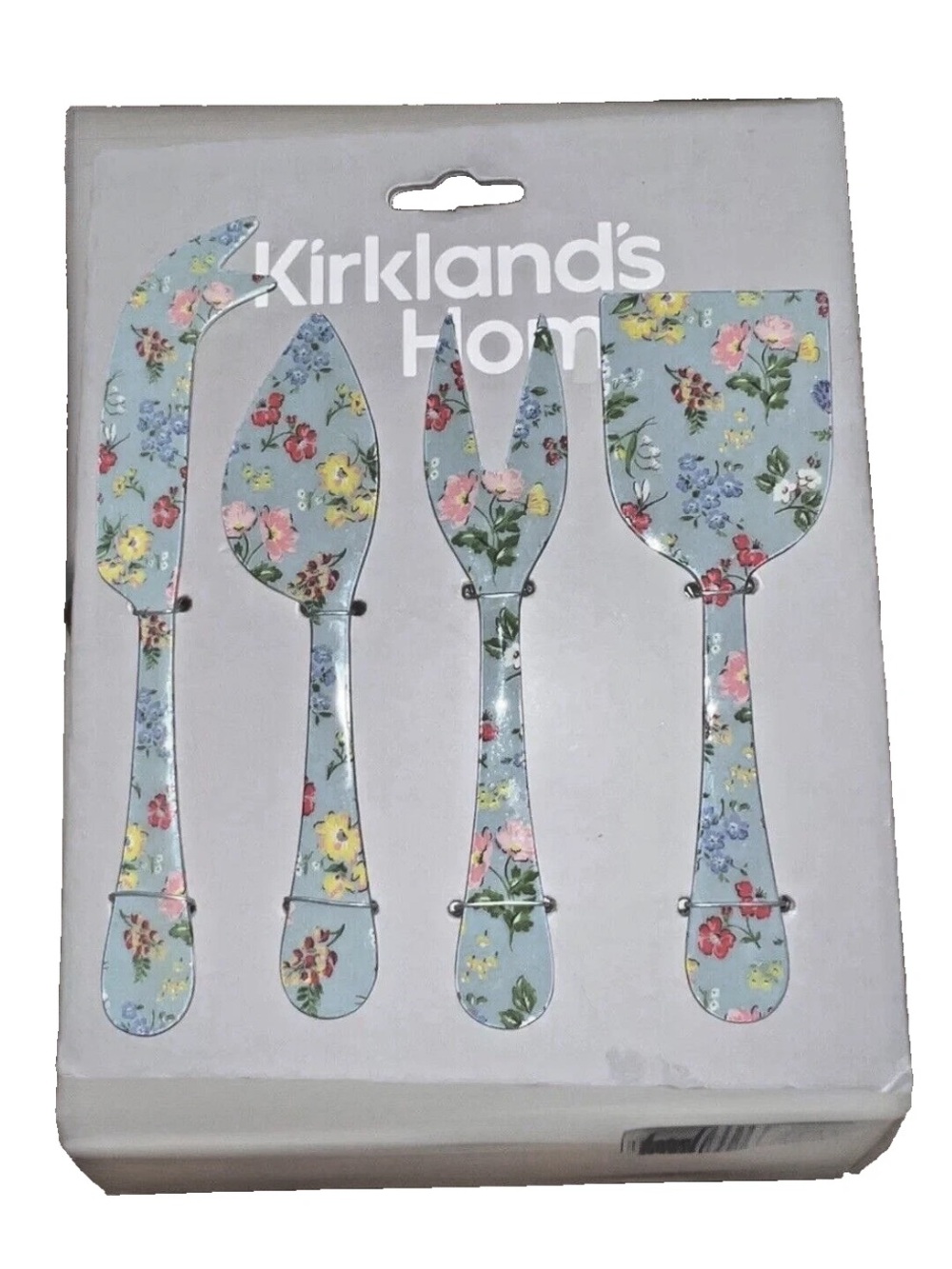 NWT Kirkland's Home Floral 4-Piece Cheese Knife & Serving Set Blue Shabby Chic